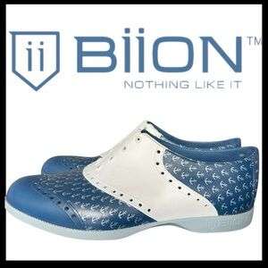 BiiON Footwear Blue/White Rubber Spikeless Oxford Pattern Anchor Golf Shoes (11)